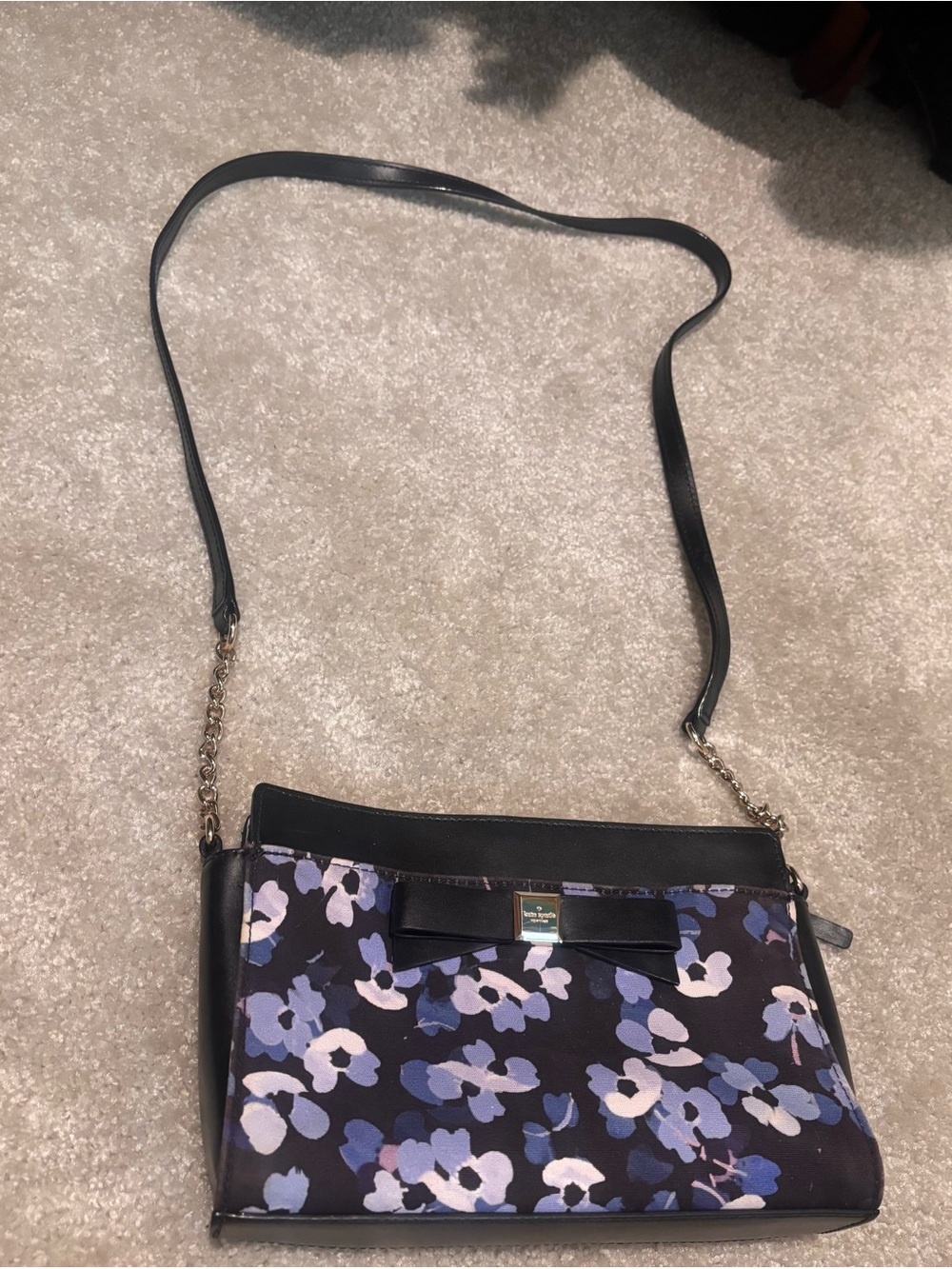 kate spade Black Crossbody Bag with Purple Floral Print